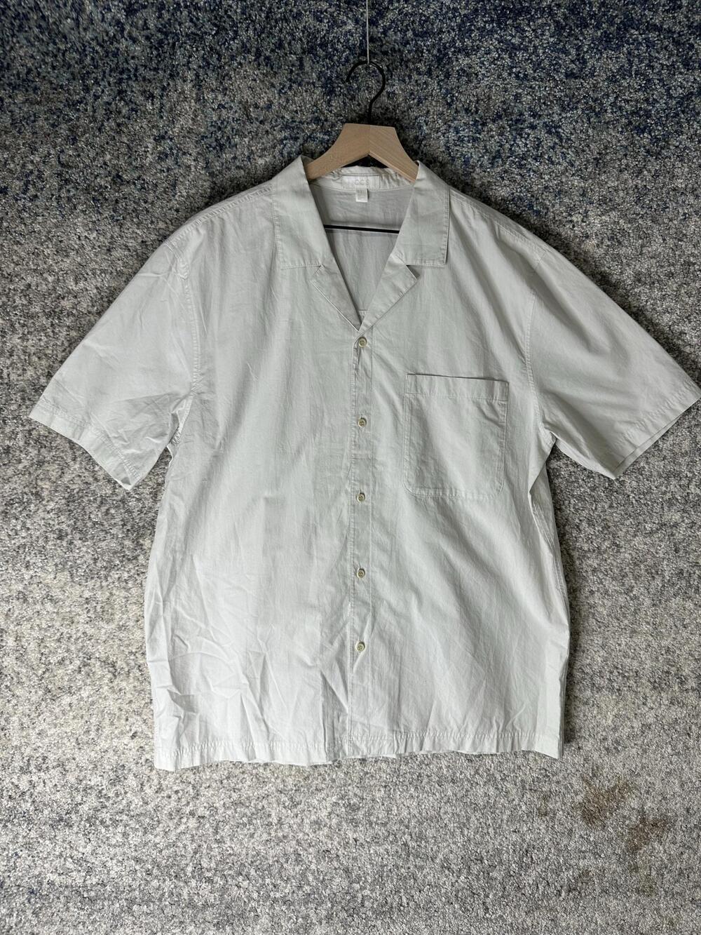 COS Shirt Mens Large White Cotton Short Sleeve Button Front Spread Collar Casual